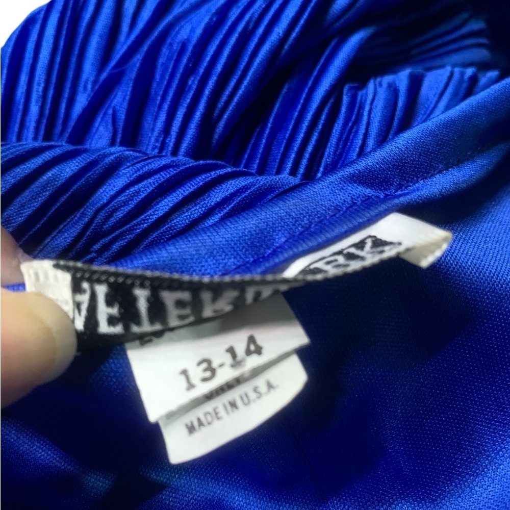 ❤️Vintage After Dark blue pleated v neck dress with beaded diamonds size 13/14 - Picture 8 of 9